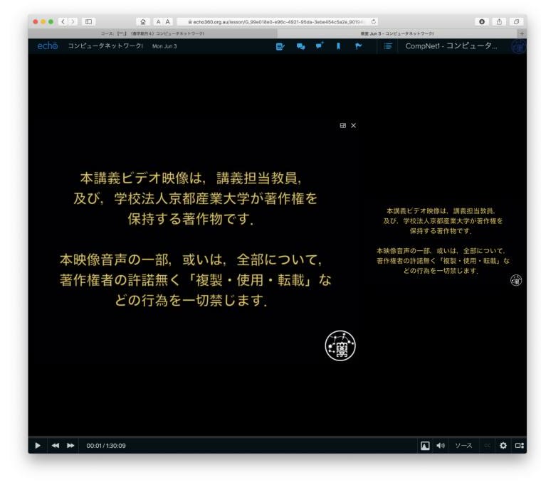再生前に表示される著作権の注意画面